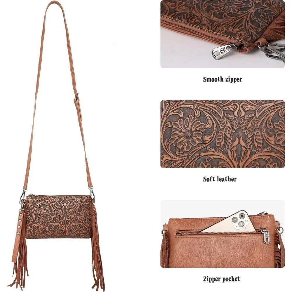 Western Leather Crossbody Bag Wallet Clutch for Women Compact & Functional